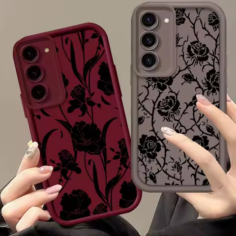Flower Rose Black Art For Samsung Note 20 S24 S23 S22 S21 S20 Ultra Plus FE A25 A23 A22 A55 A35 5G Eye Ladder TPU Phone Case