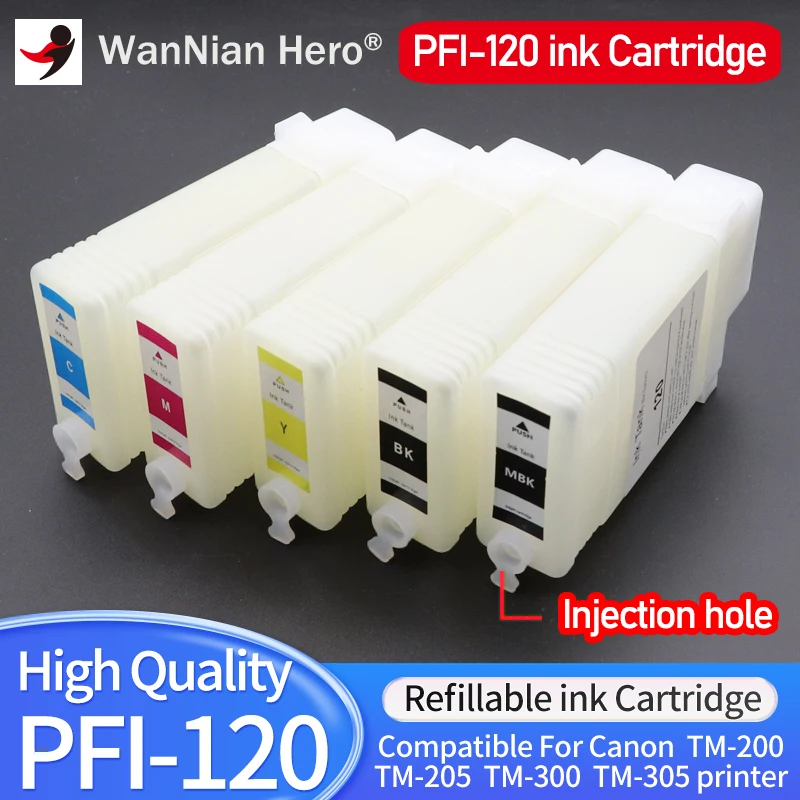 5Color PFI-120 PFI120 Refillable Ink Cartridge With Permanent Chips For Canon TM-200 TM200 TM-205 TM-300 TM-305 TM300 Printer