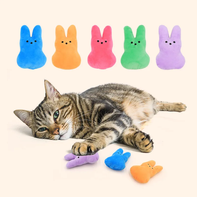 Haustier liefert Cartoon Plüsch Kaninchen Katze Minze Katze Hallo spielen Zähne Schleifen Katzen spielzeug