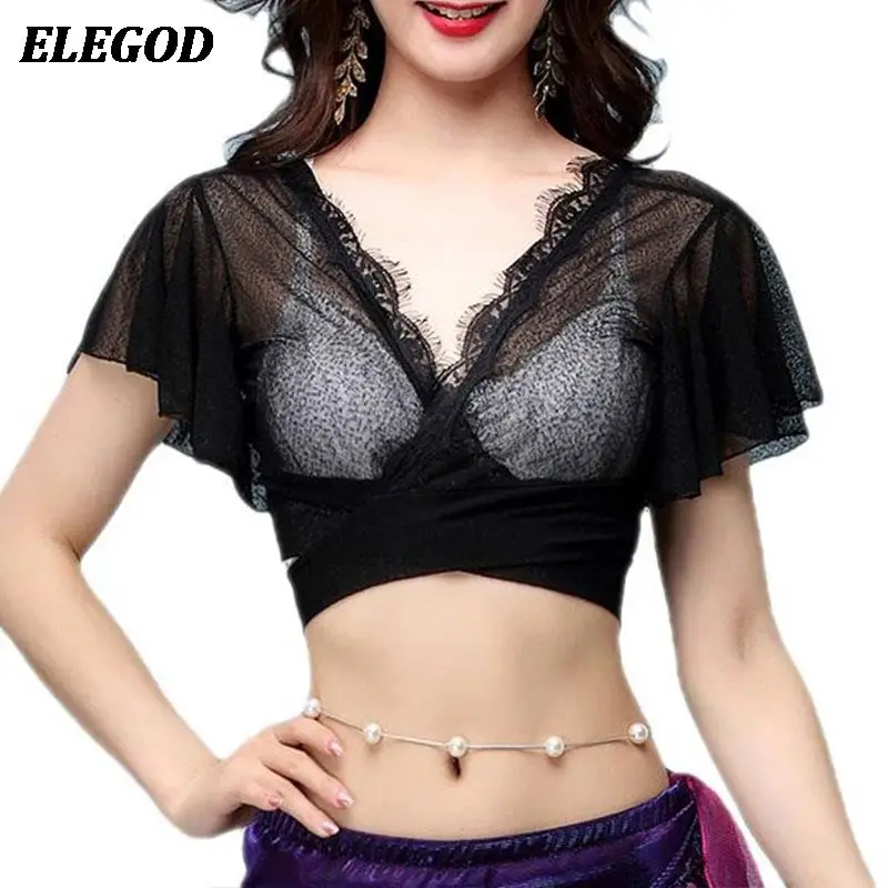 Female Adult Belly Dance Sexy Top Oriental Indian Dance Elegant Lace Top Women Bellydance Practice Training Suit Goddess Costume