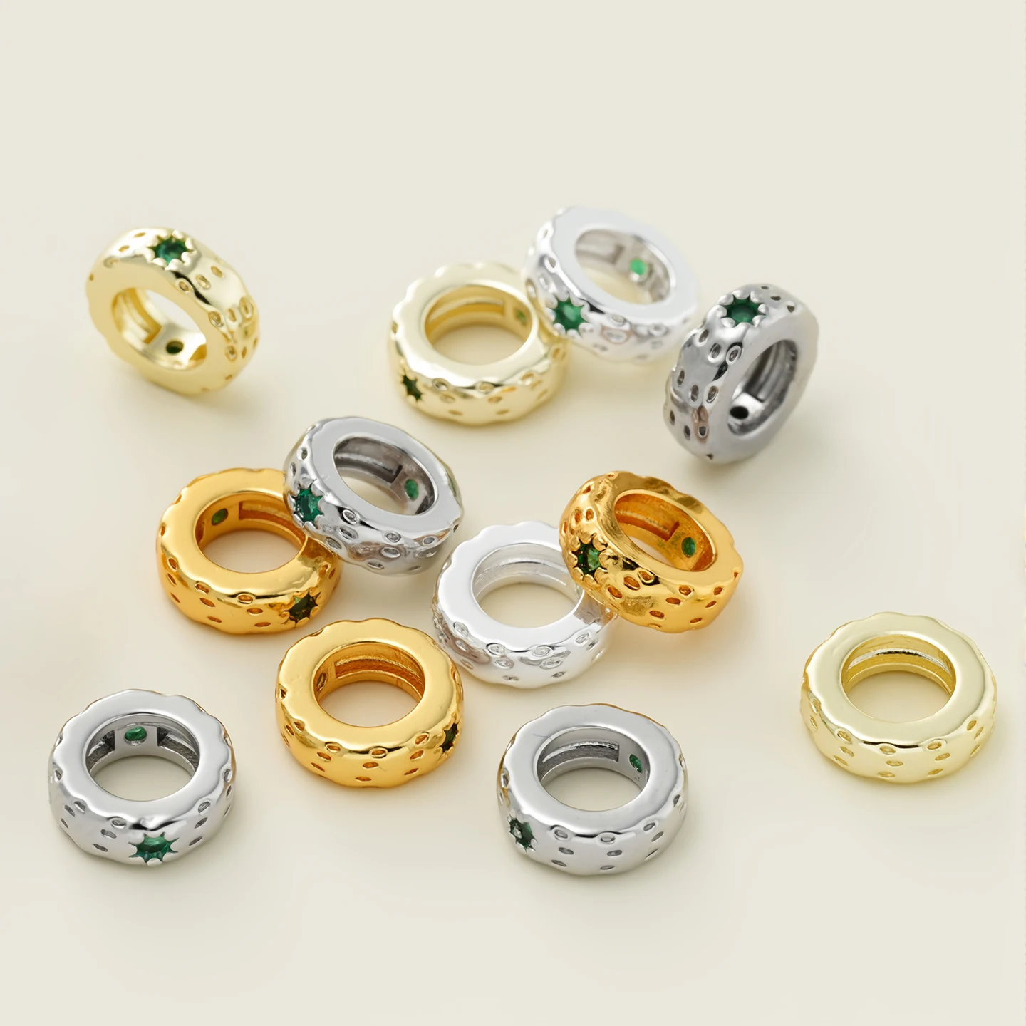 Perline distanziatrici in rame color oro 14/18 carati, perline per la creazione di gioielli Perline distanziatrici in zirconi intarsiati Collana fai da te/Bracciali Accessori