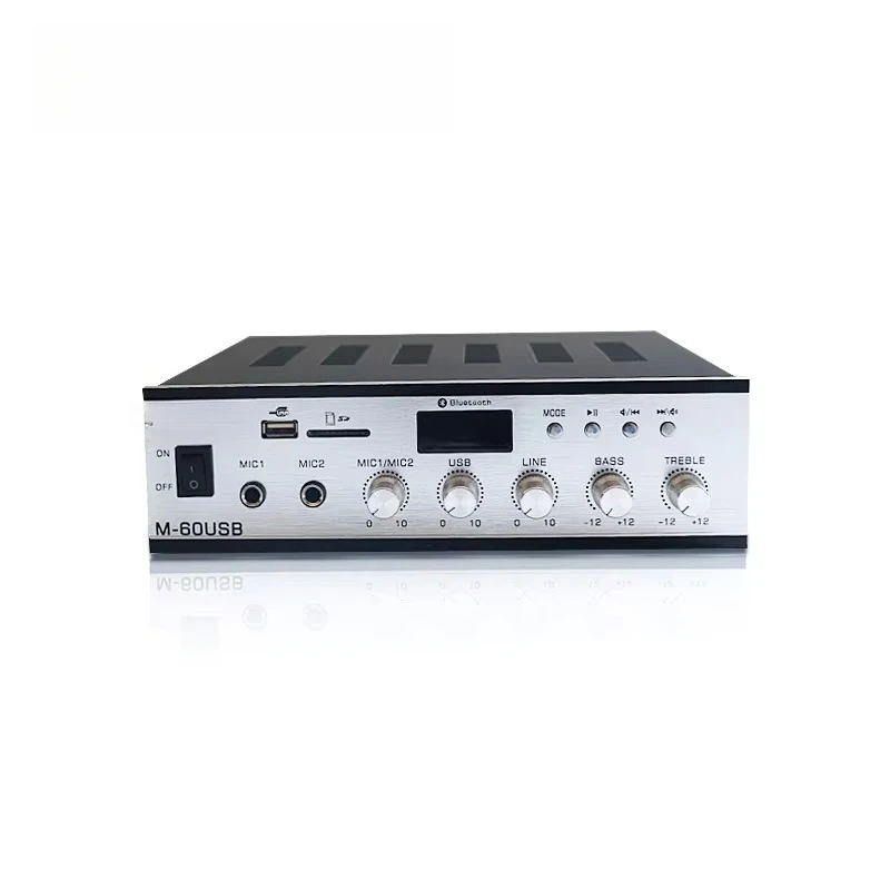 60W PA System Mini Mixer Amplifier with USB MP3 BT for Portable Sound Audio Equipment Professional Karaoke DJ Performance
