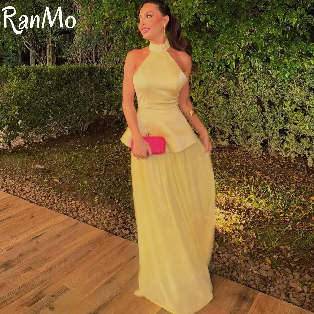 

Ranmo Customized Saudi Arabia Mermaid Prom Dresses Halter Sleeveless Pleated Bedings Evening Dresses Ankle Length Party Dresses