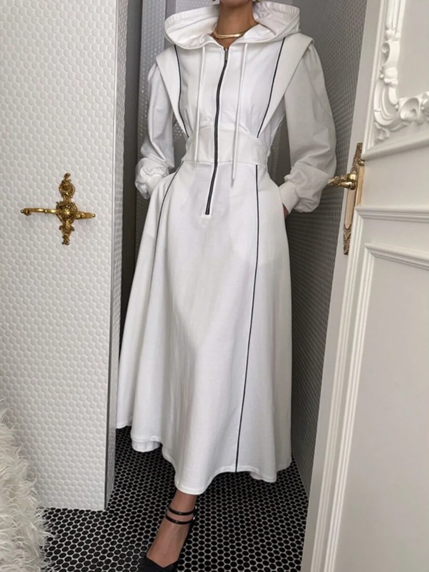 Elegant Long Hooded Dress Korean Style Spring Autumn Winter Casual Wear for Women Students Traveling Shopping Date Home