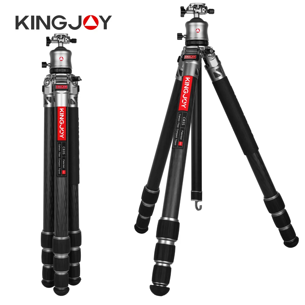 KINGJOY Carbon Fiber Tripod Lightweight Camera Tripode Disassemble Center Column Stand 360 Panorama Ball Head for DSLR,Camcorder