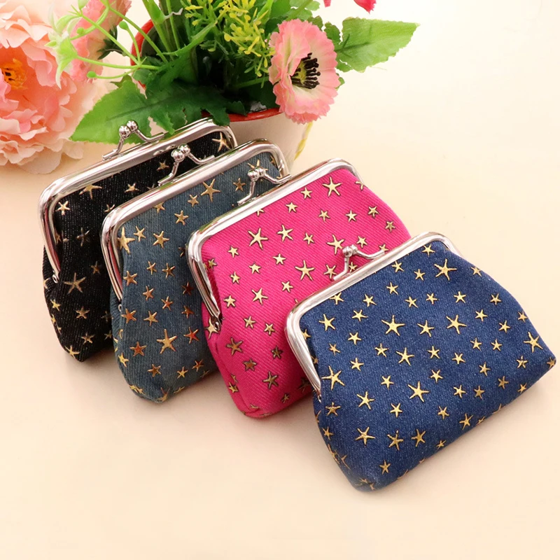 Elegant Vintage-Style Coin Purse，Kiss lock clip Women\'s Star Print organizer small purse card organizer bag