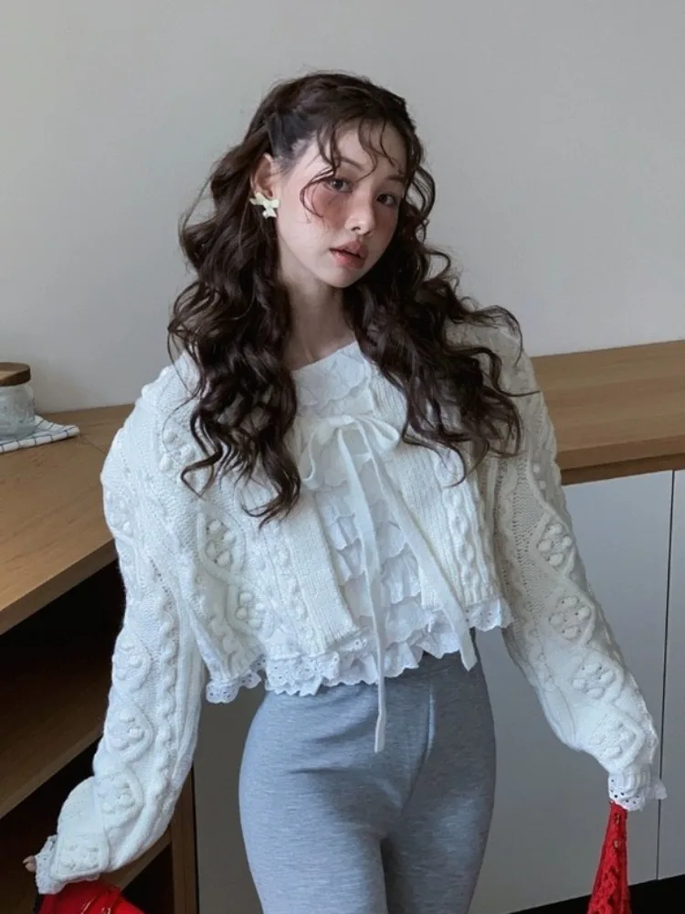 Faionable Knitted Twisted Cable Sweater Coat Women's Spring Autumn Small Size Personali Knitwear Outerwear with Belt