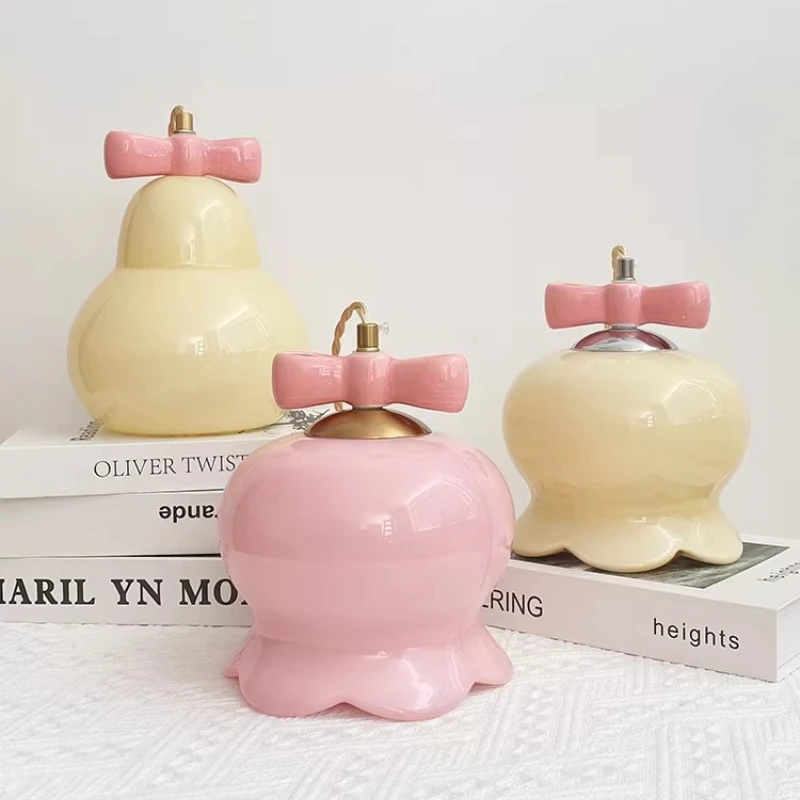 Pink Bow Glass Flower Pendant Light LED French Warm Children's Room Princess Room Bedroom Bedside Study Cream Style Hanging Lamp