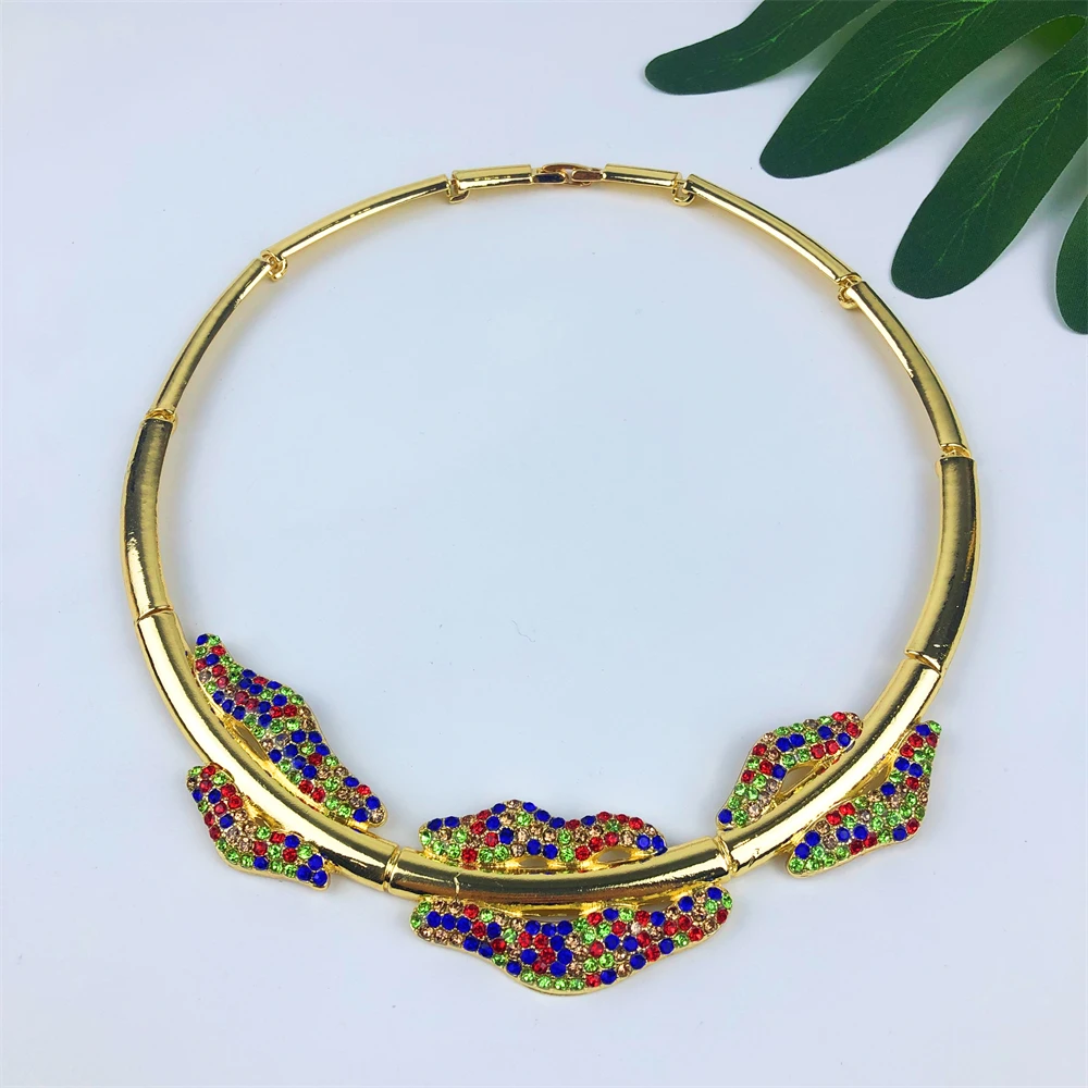 Italy 18K Gold Plated Women Jewelry Set Unique Design Colorful Necklace Earrings Bangle Ring 4PCS Set Jewelry Wedding Party Gift