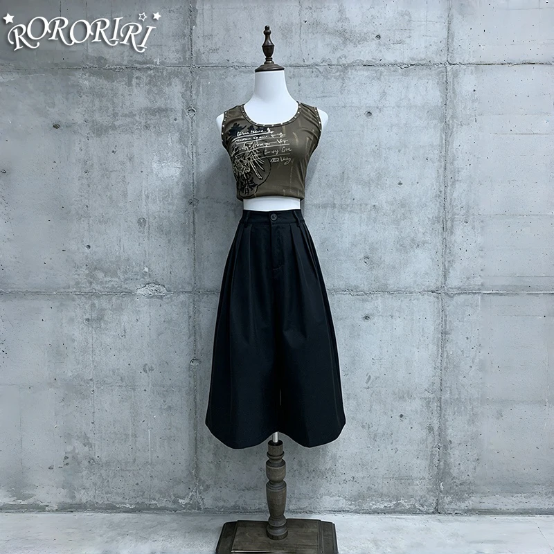 

RORORIRI Women Bermuda Suit Pants Unisex Causal Cleanfit Pleat Wide Leg High Rise Cropped Work Trousers Simple Summer Clothes
