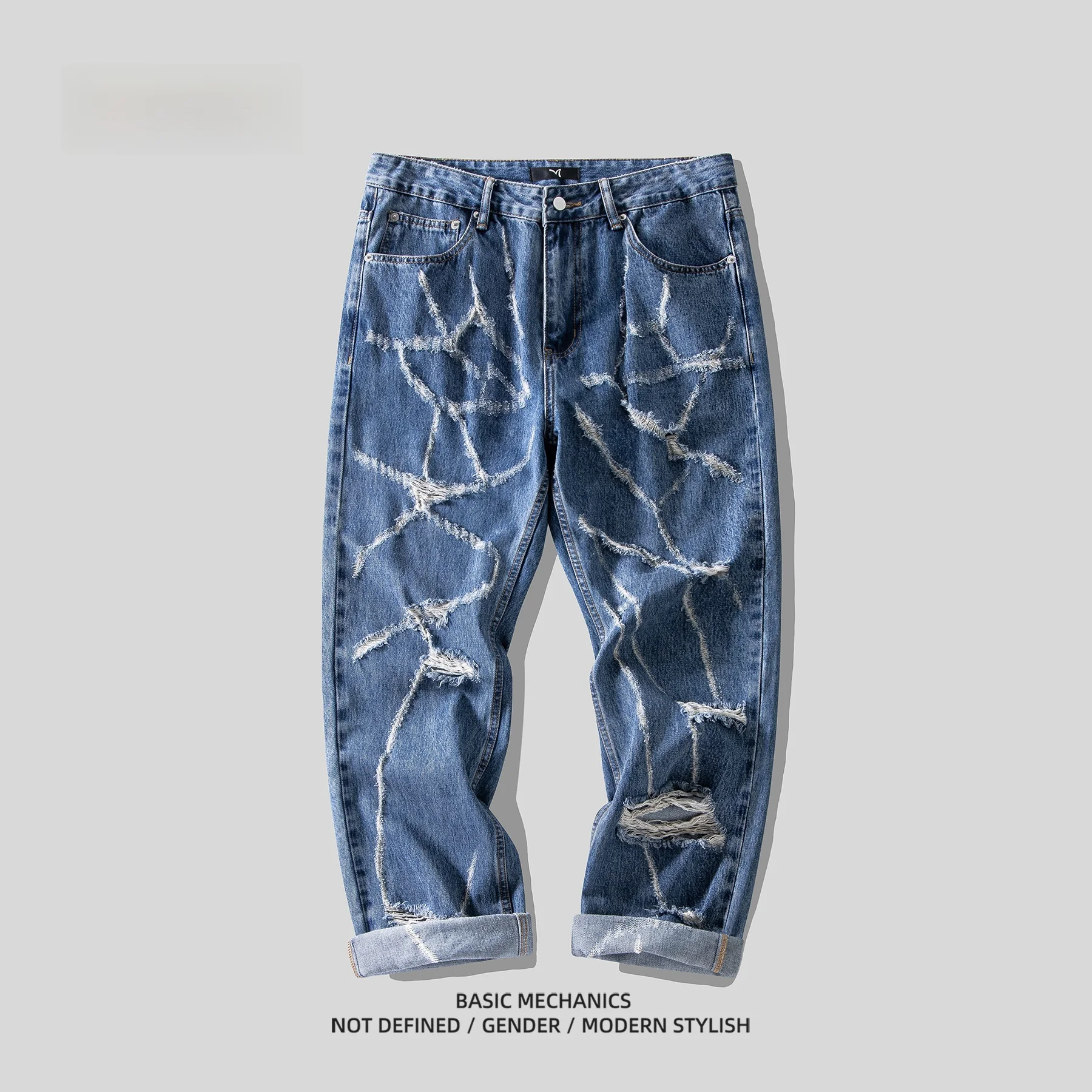 

Advanced Focus Men's Retro American Denim Jeans Spring Autumn Loose Straight Leg Long Trousers Cotton Polyester Blend