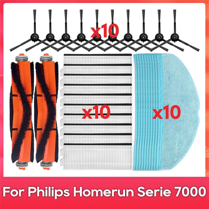 

Горячая распродажа - Запчасти для робота-пылесоса Homerun Serie 7000, XU7100/01, XU7100/02: HEPA-фильтр, основная и боковые щетки, насадка для влажной уборки