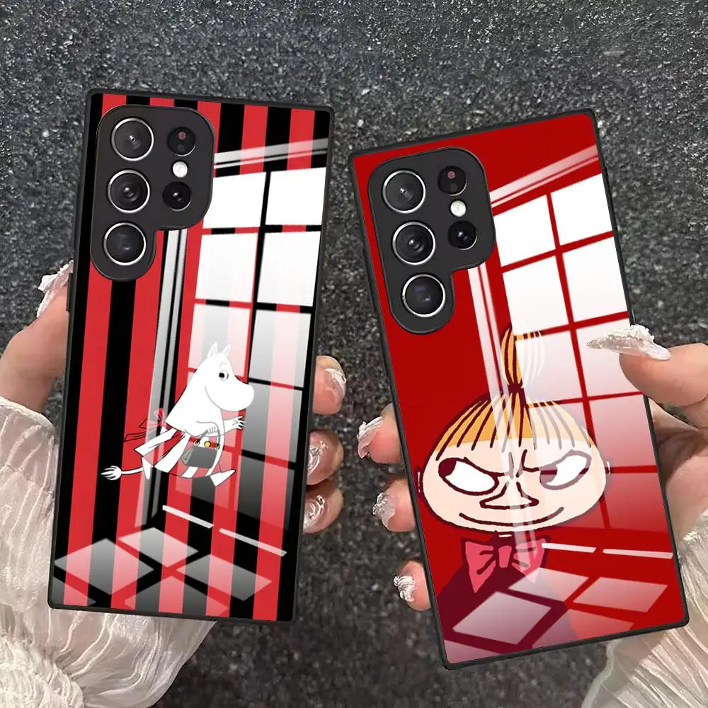 Cute M-Moomins-S Phone Case For Samsung Galaxy S24 S26 S25 S23 FE Edge Plus Ultra A57 A27 A25 A16 A15 A14 Black Glass Cover