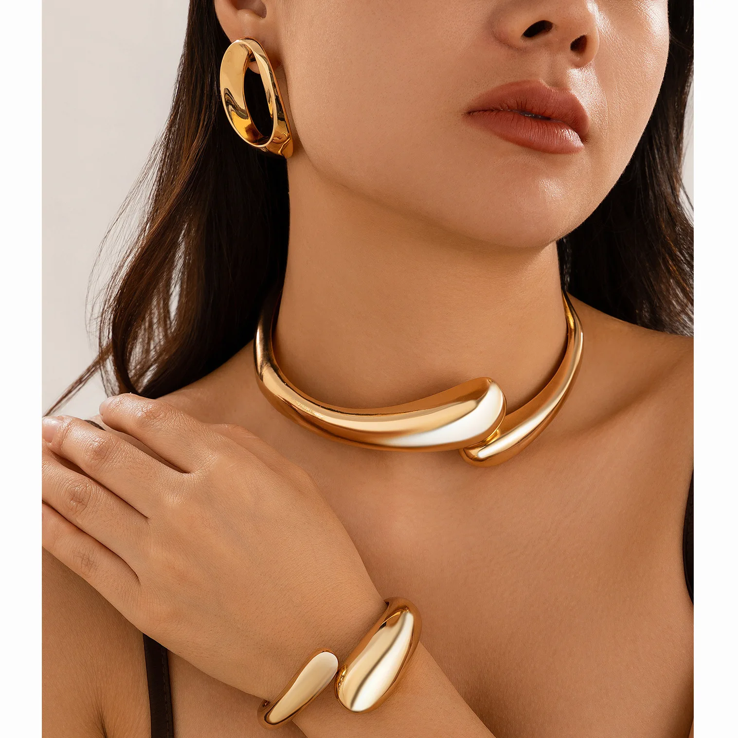 Choker Spring Open Geometric Punk Short Metal Chain with Sturdy Adjustable Silver Clasp for Women Daily Party Elegant Chic