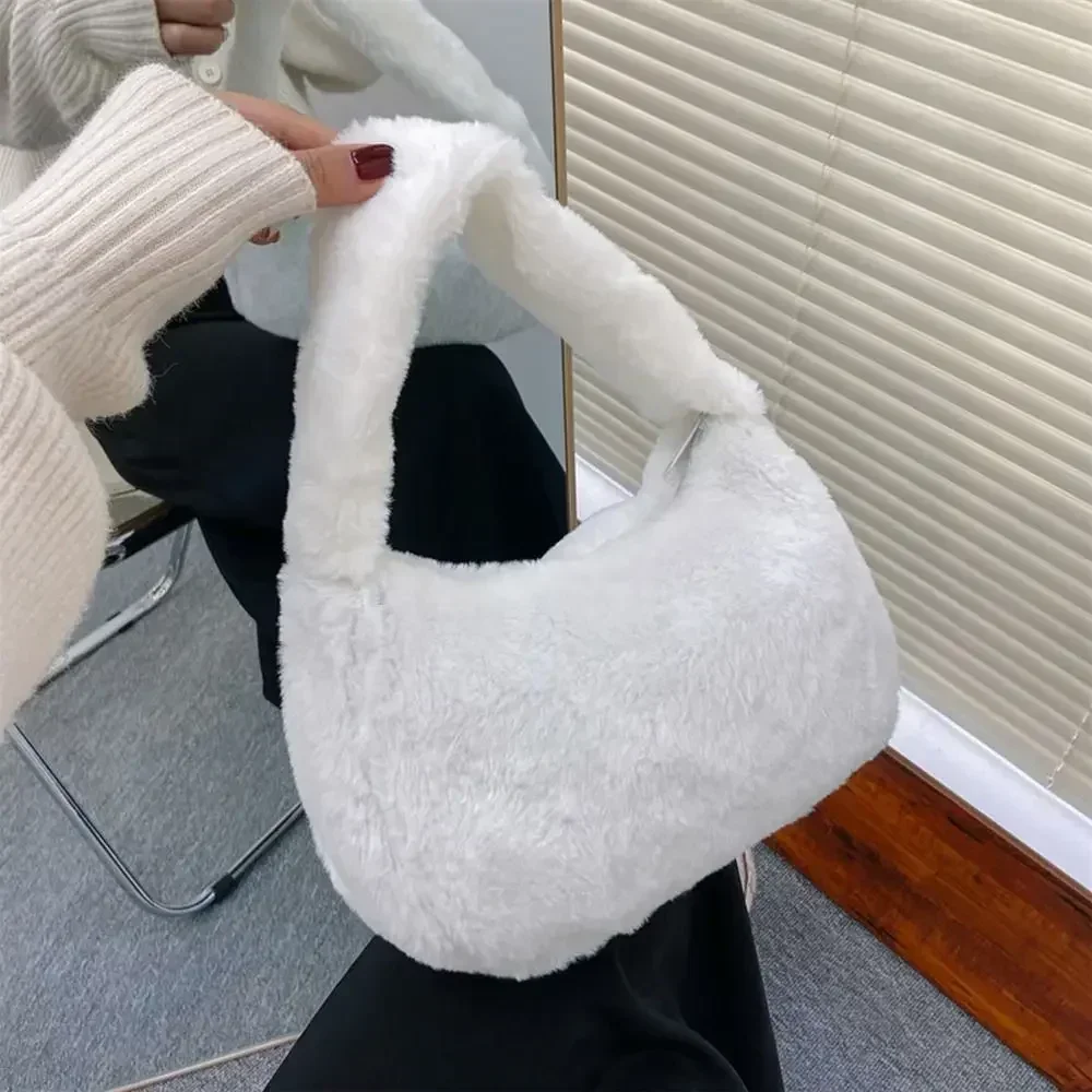 SLL08   New Fashion Women Lady Shoulder Underarm Bag Solid Color Soft Plush Handbag Fluffy Totes Purse Autumn