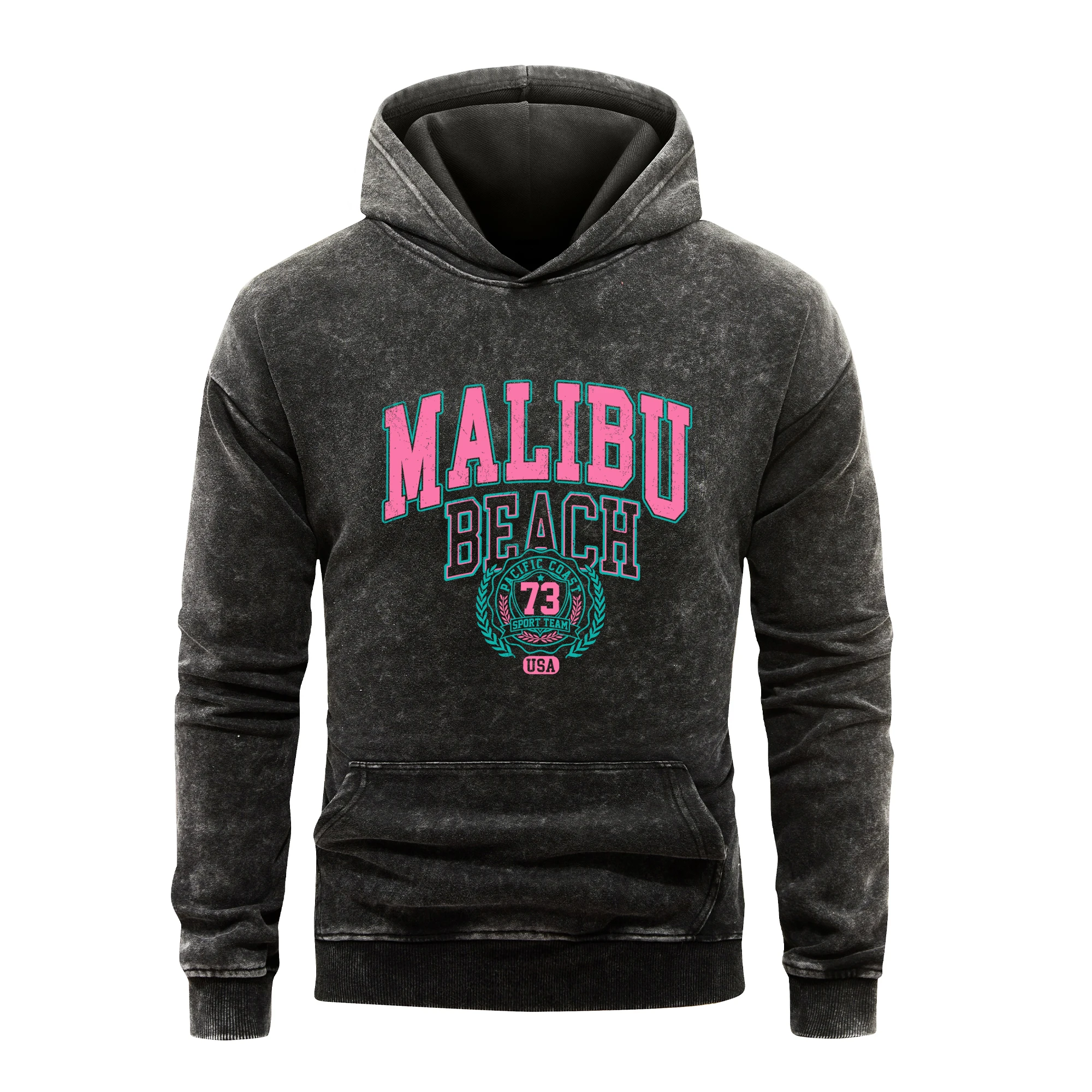 

Malibu Beach 73 Usa Hooded Men Vintage Washed 100%Cotton Harajuku Casual Pullover Fashion Oversize Autumn Warm Hoodeds Tops