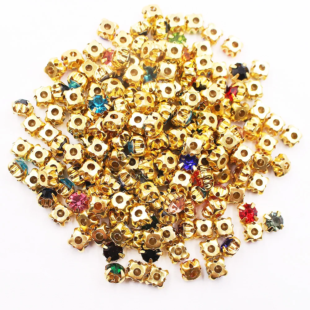 3mm-8mm Flatback Gold Claw Cup Rhinestones Shiny Crystals Stones Beads Sew On Rhinestones for Needlework Garment Crafts Gems