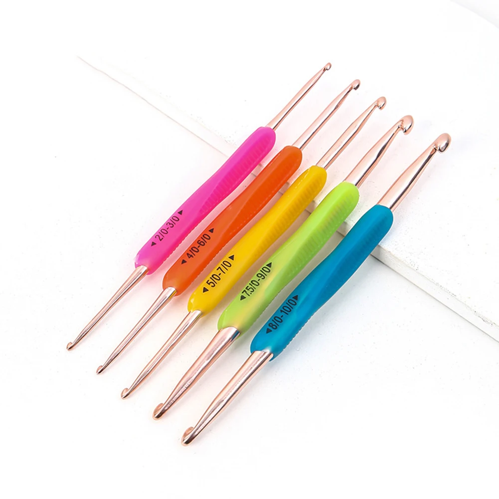 Crochet Hooks Silicone Handle Double Head Aluminum TPR Crochet Hook Set Weave Knitting Crochet Tools Home Sewing Tools Set