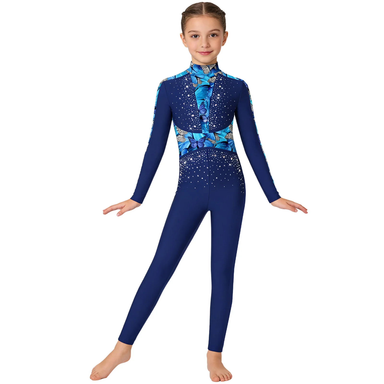 

Kids Girls Rhythmic Gymnastics Jumpsuit Long Sleeve Ballet Dance Full Length Leotard Figure Skating Unitards Yoga Training Wear