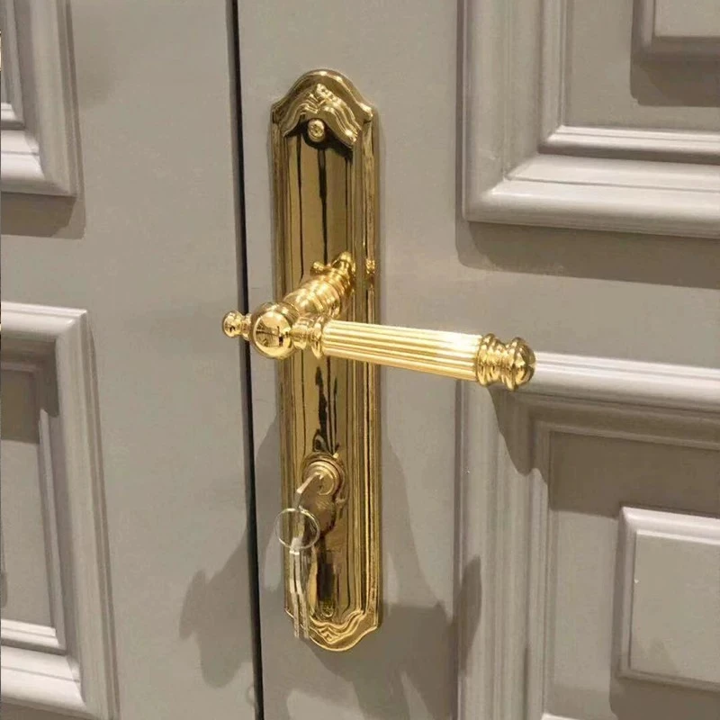 French light luxury brass gold one-piece door lock retro classical