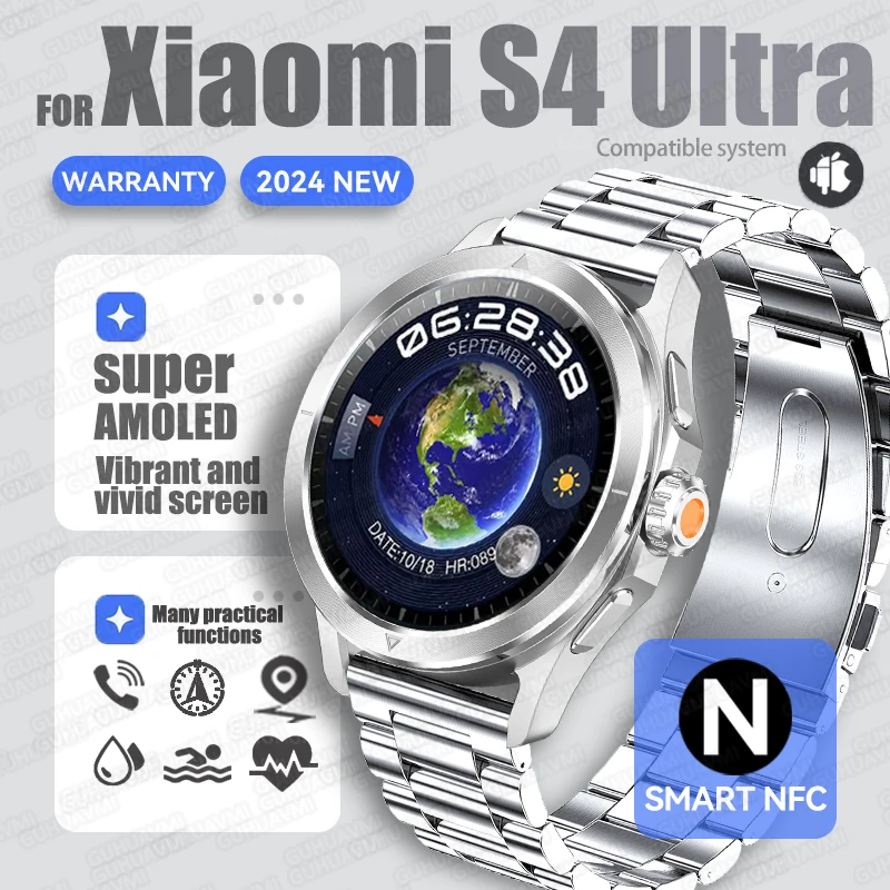 2025 New For Xiaomi S4 Ultra Smart Watch 1.53 inch AMOLED Outdoor Sports GPS Compass Heart Rate Waterproof NFC BT Call Bracelet