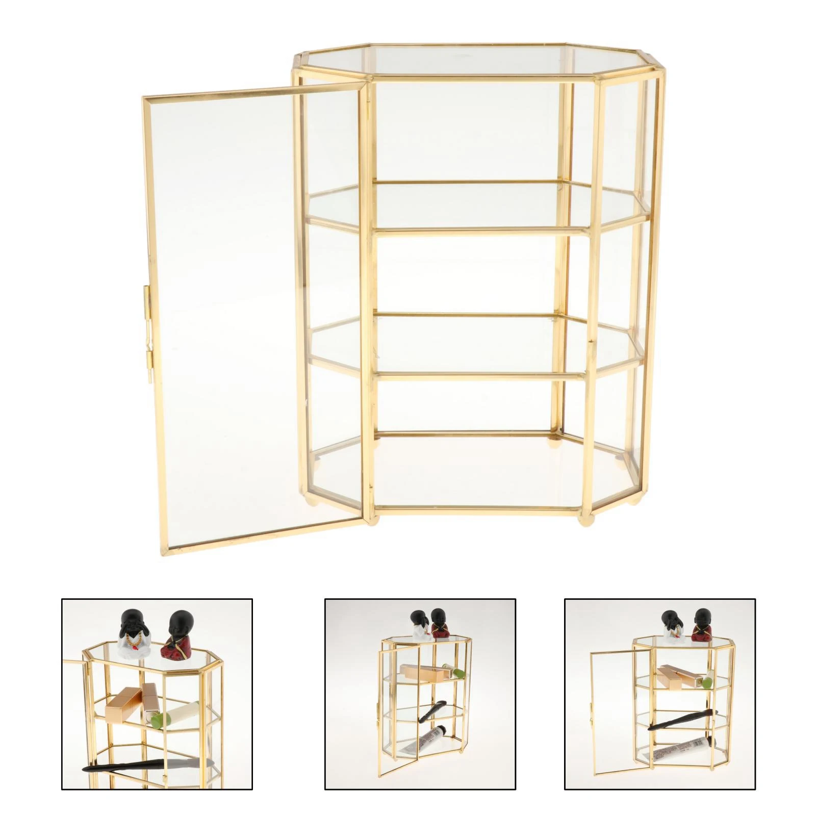 ELBA_3-Tier Jewelry Box Glass Makeup Organizer Jewelry Box Multifunction Display Case for Dressing Table Decoration Storage