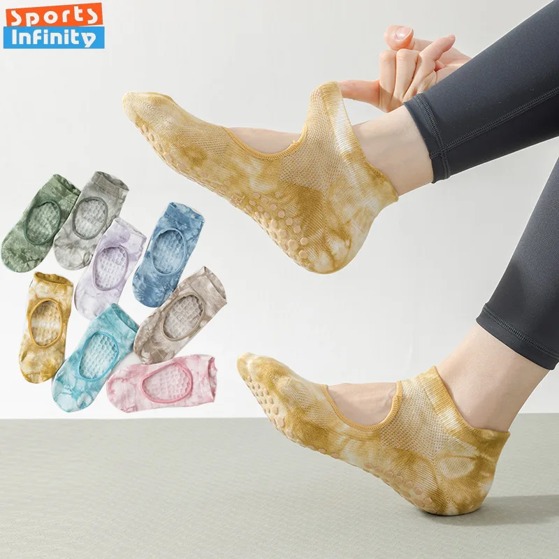 

Fashion Tie Dye Yoga Socks Anti Slip Women Backless Cotton Breathable Pilates Socks Women Indoor Sports Dance Fitness Socks