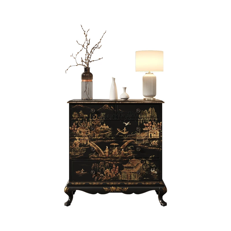

French retro solid wood chest of drawers bedroom decoration storage classical painted art chest of drawers
