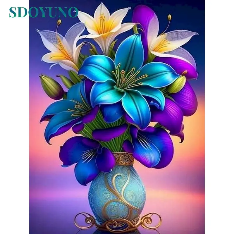 

SDOYUNO DIY Pictures By Number Flower Kits Painting By Numbers Flower in Vase Drawing On Canvas Hand Painted Paintings Home Deco