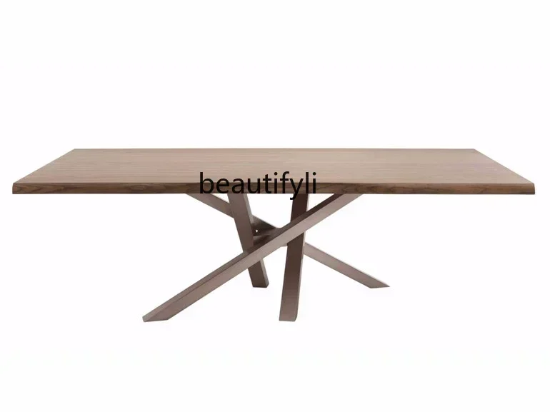 

V Simple solid wood dining table creative rectangular retro wrought iron desk designer conference table