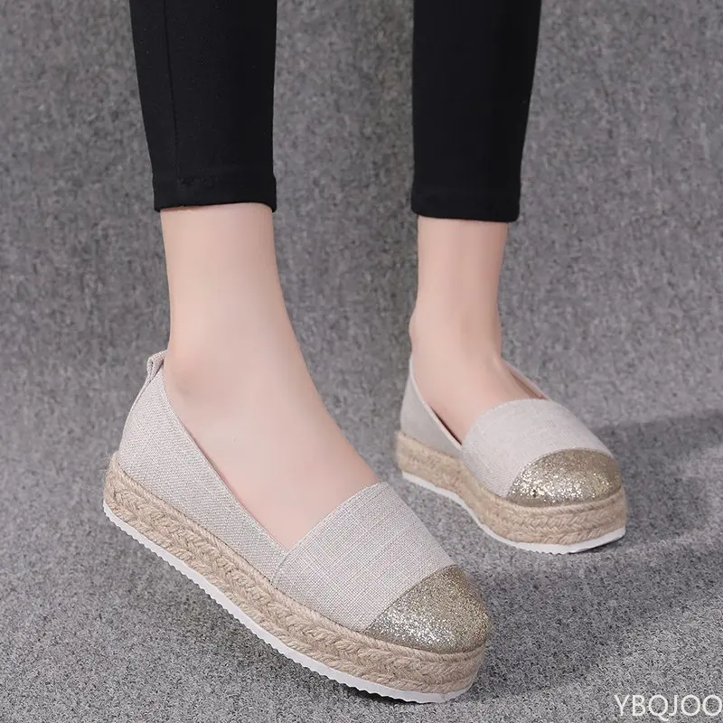 Women Flats Shoes Low Top Spring And Autumn Canvas Shoes Casual Straw Shoes High Quality Fashion Flats Loafers Single Shoes