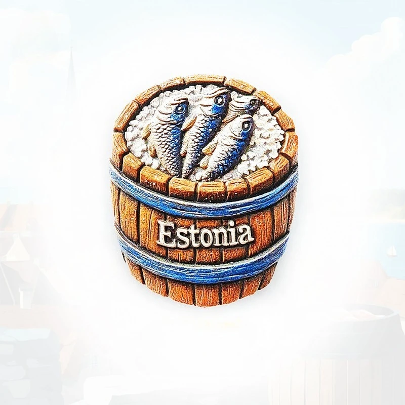 Estonian Smoked Fish Barrel Fridge Magnet - 3D Baltic Souvenir Seaside Smokehouse Decor Unique Nordic Gift