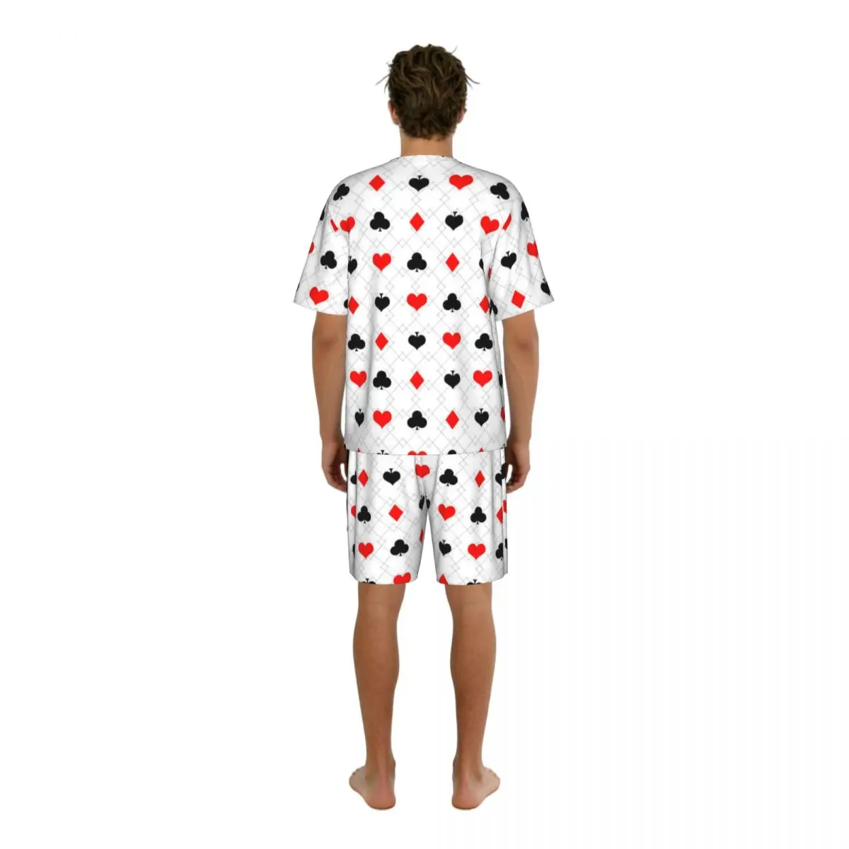 Summer Men Pajama Set Poker With Card Suits Casino Texture Short Sleeve Sleepwear Casual Homewear Loose Fit Nightwear