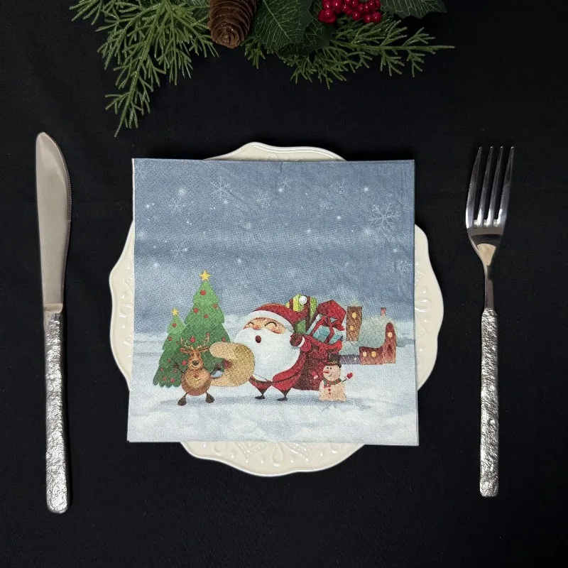 20Pcs 2Ply 33cm Christmas Napkins Santa Reindeer Snowman Disposable Paper Napkins for Party Decor