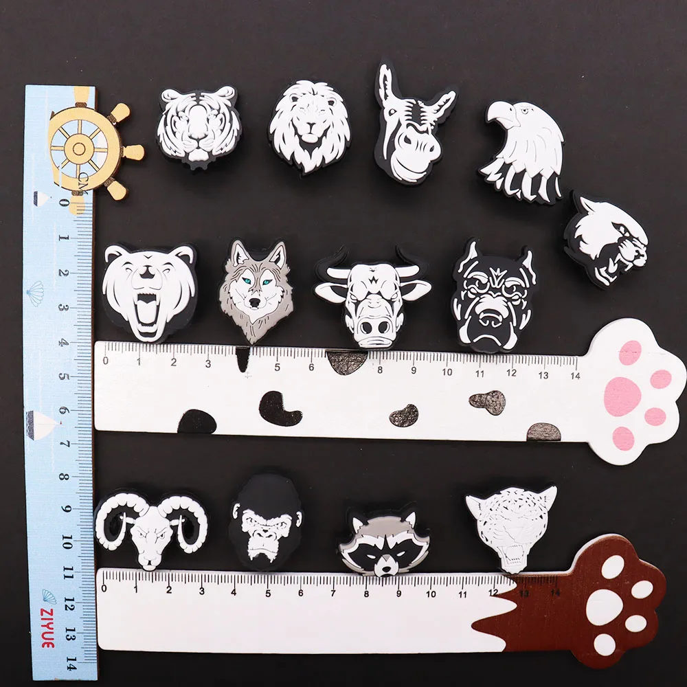 1Pcs Horse Black White Animals Lion Tiger Wolf PVC Shoes Decorations Buckle Charms Fit Cool Kids Party Gift