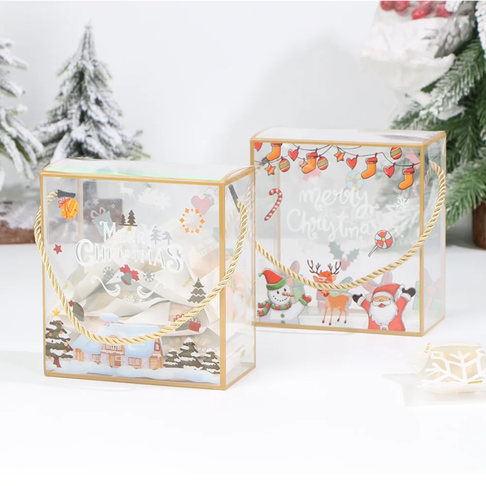 Christmas Transparent Gift Box Bags Christmas Decorations For Home Natal Cookie Candy Chocolate Bag New Year Packaging Supplies