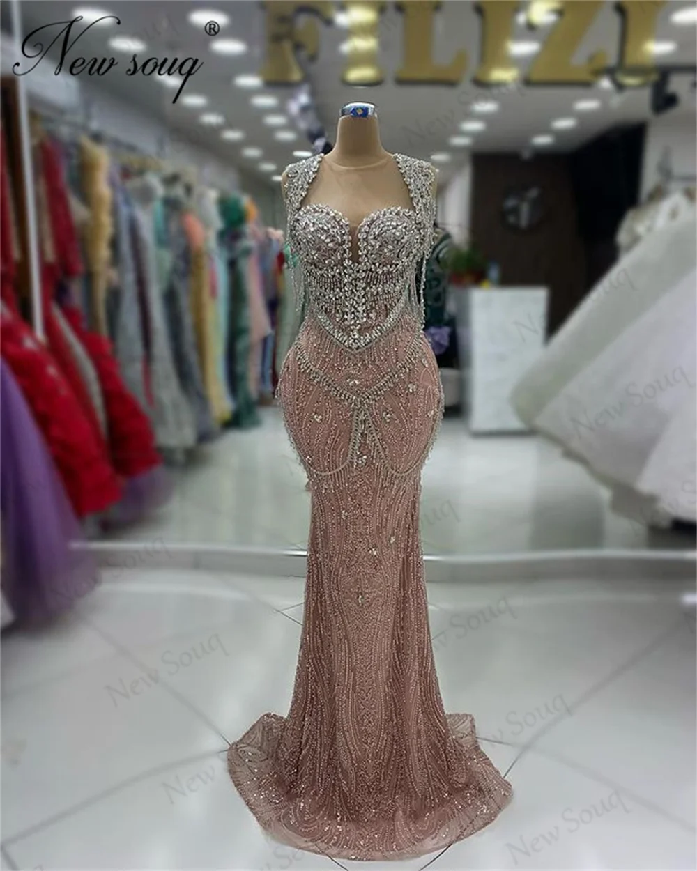 

Sparkly Beading Pink Celebrity Dresses Custom Made Crystals Evening Dresses Elegant Female Mermaid Wedding Party Gowns Robes