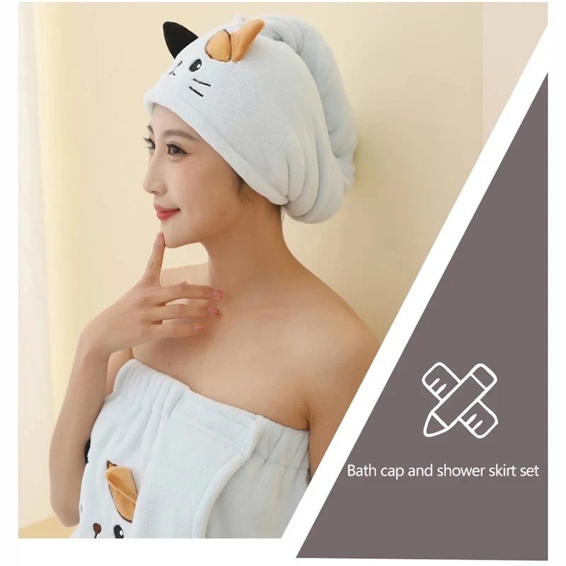 

Lady Bath Towels Suit Wearable Cloud Velvet Thickening Bath Towel For Body Fast Dry Hair Cap Bathrobes 76*133cm Bath Skirts