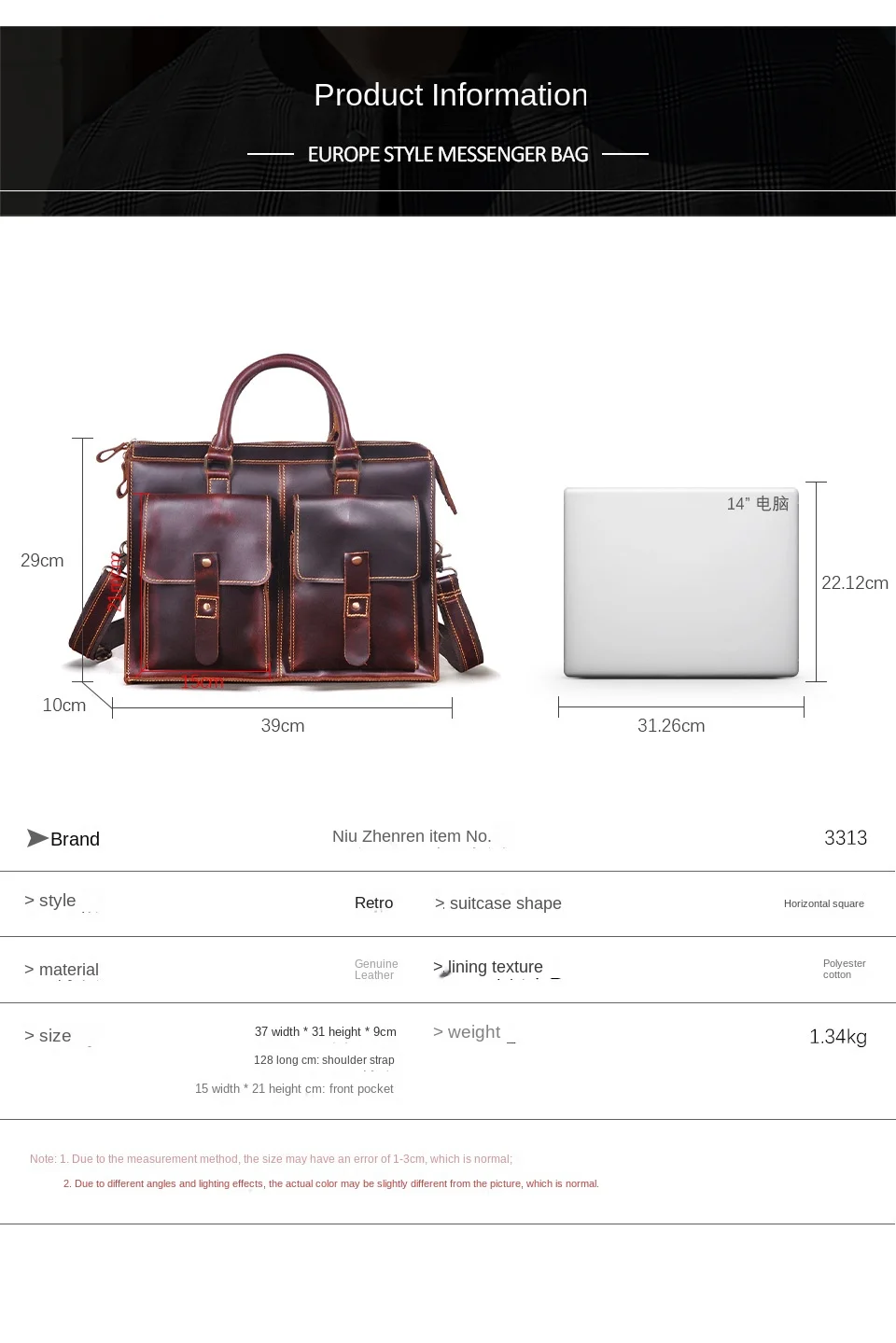 Retro verrückte Pferd Leder Herren handtaschen 14-Zoll-Laptoptasche Business Aktentasche offizielles Dokument Schulter Umhängetaschen 2024