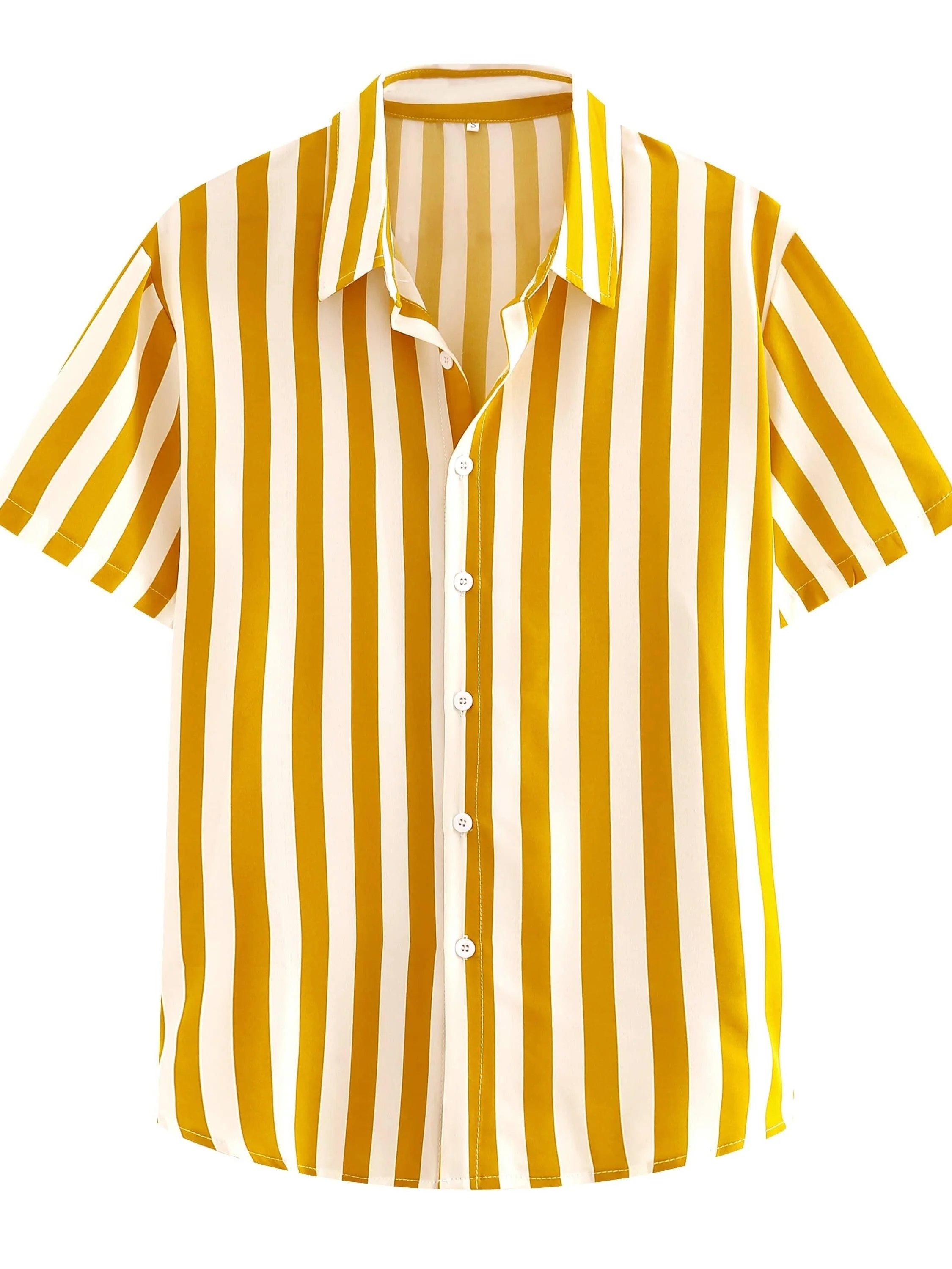 Vertical stripe print men's casual short sleeve shirt, summer resort men's shirt