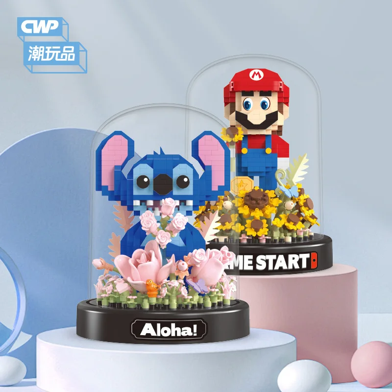 Kawaii point boîte de jardin blocs de construction Panda chat chanceux Pochacco Kuromi modèle Mini Micro briques figurines jouet pour enfants cadeau