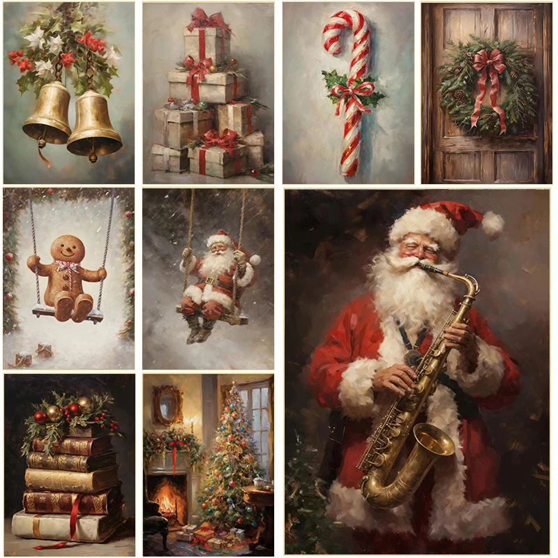 Christmas Holiday Posters Santa Claus Snowman Gingerbread Man Prints Canvas Painting Wall Art Picture for Living Room Home De