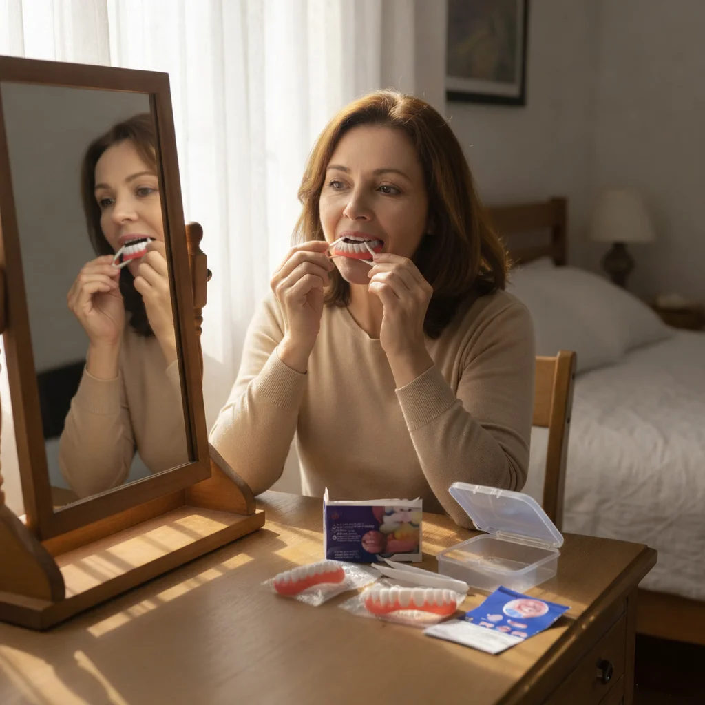 A Pair of Silicone Simulate Braces for Upper and Lower Teeth Temporary Whitening Correction Smiling Denture Braces Oral Cleaning