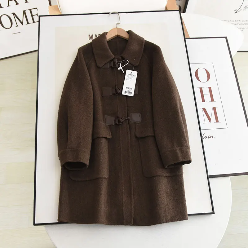 

Поэтическое темпераментное ветрозащитное пальто Beau Pullus 2023, зимнее винтажное свободное универсальное шерстяное пальто средней длины с роговой пуговицей