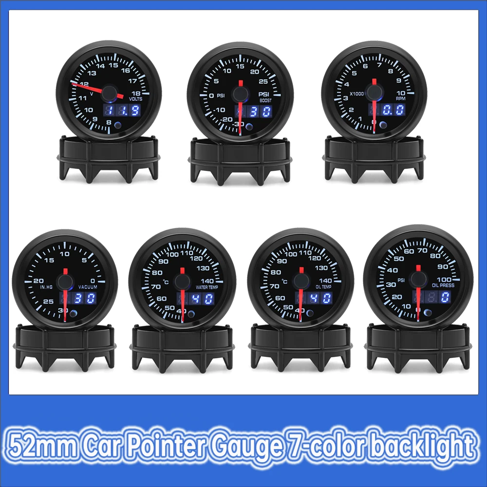 7-color backlight Car Pointer Gauge Voltmeter/Boost gauge Bar/RPM/Vacuum gauge/Water temp gauge/Oil temp gauge/Oil press gauge