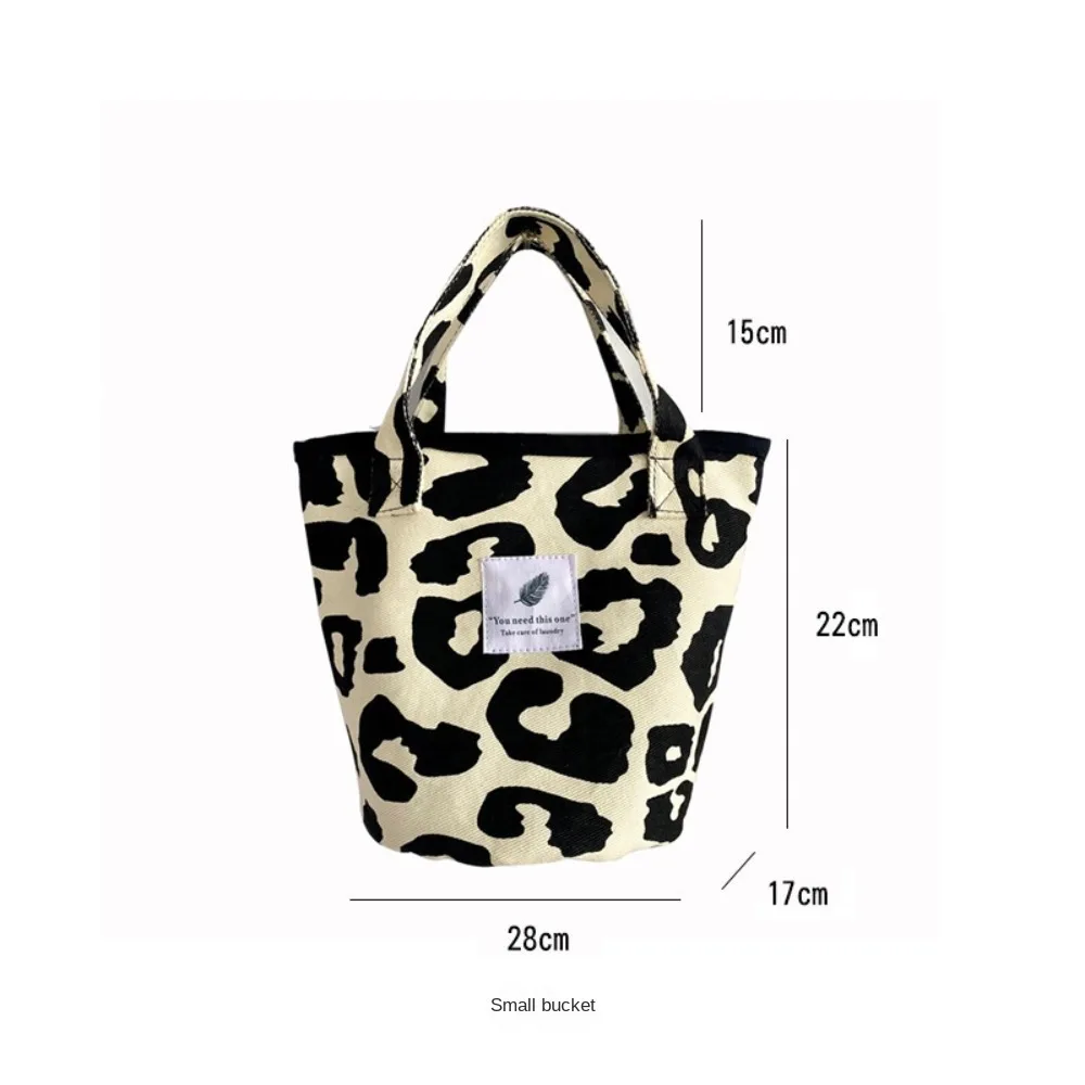 Leopard Print Canvas Bag para mulheres, grande capacidade, saco cosmético