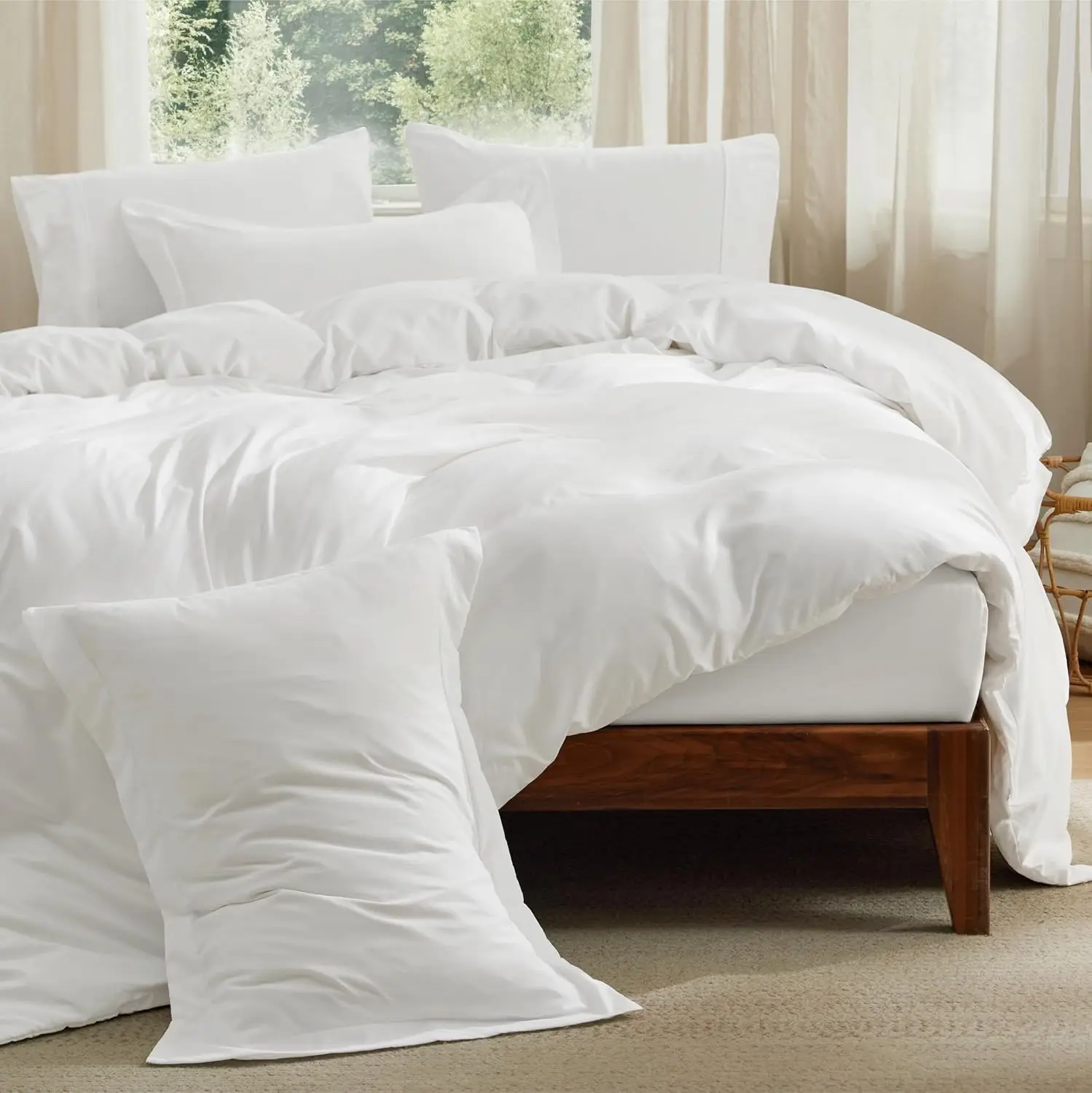 King Size 6-Piece Duvet Cover Set with Deep Pocket, Hotel Luxury Soft Double Brushed Bedding, White