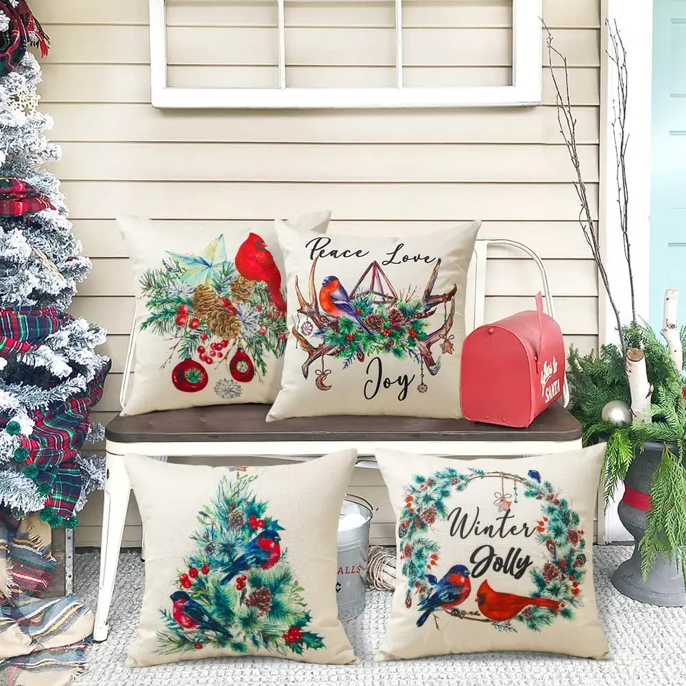 Christmas Themed Cushion Cover Christmas, Square Sofa Pillowcase for Bedroom, Living Room, Outdoor, Garden, Car 40x40 45x45