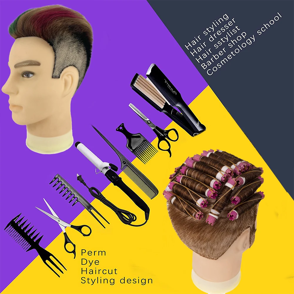 Male Mannequin Head With 100% Remy Human Hair For Practice Cutting Hairdresser Cosmetology Training Doll Head For Hair Styling