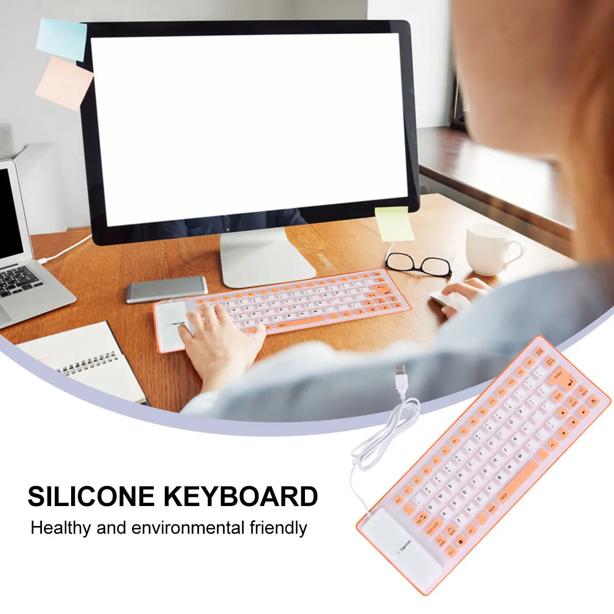 

85 Keys Roll Up USB Silicone Keyboard Silent Comfortable Hand Feeling Orange Waterproof Roll Up Keyboard Computer